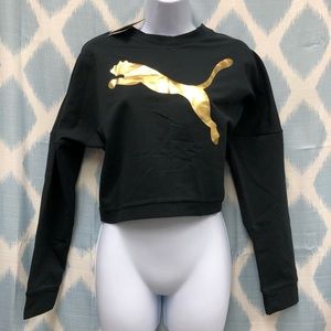 Puma Black Crop Sweatshirt with Gold Logo